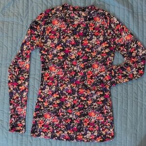 BCBGMaxAzria Floral Soft Stretchy Blue Red Long Sleeve Top